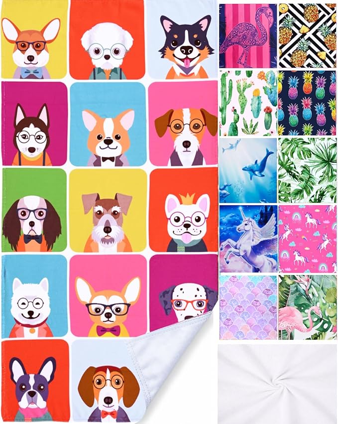 LIVILAN Dog Beach Towel, Playful Pups Design, Soft Quick-Dry Microfiber, Sand-Free 24" x 48" Small for Pool, Bath, Swim, Ideal for Women, Girls, Kids, Perfect Home Decor & Gift