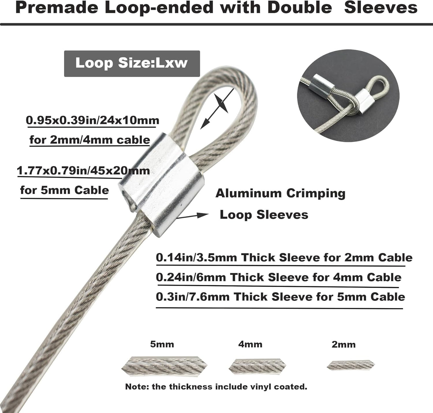 10 Pcs 2mm Wire 24 inch Vinyl Coated Stainless Steel Cable with Loops Short Wire Rope Lanyard Lock Security Chain Link for Outdoor Gates, Clear (2mm x 24inch)