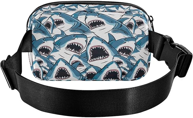 Sharks with Wide Open Mouths Fanny Pack for Women Men Water Resistant Fashion Waist Packs with Adjustable Strap Belt Bag for Travel Workout Jogging Hiking 21219007