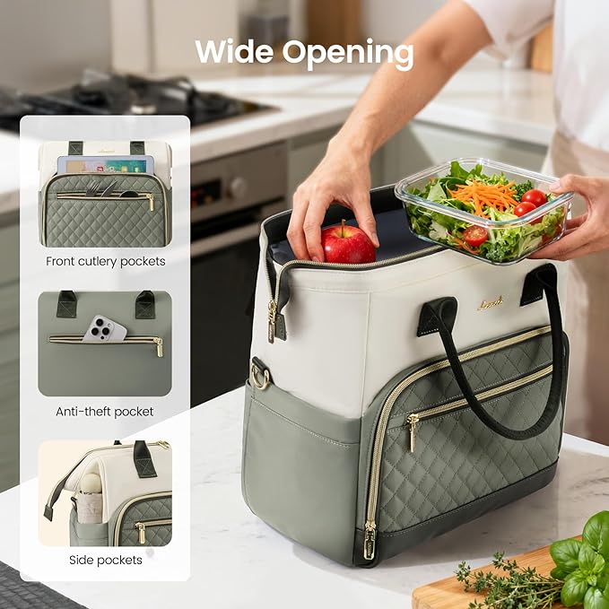 LOVEVOOK Lunch Bag Women, Insulated Adult Lunch Box for Women Work, Wide Opening Leakproof Cooler Tote Bag for Office Campus Picnic Beach with Shoulder Strap, Loncheras Para Mujer with Cup Holder