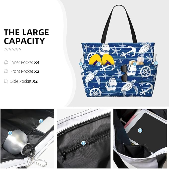Beach Bag Tote Bags Waterproof Sandproof for Women Large Beach Tote Bag Foldable with Pockets for Weekend Vacation