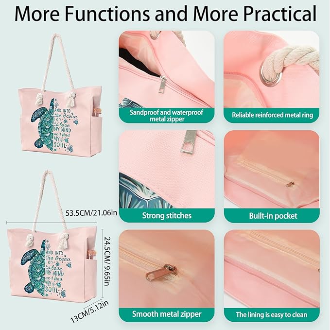 Beach Bags for Women Large Waterproof Beach Travel Tote Bags Sandproof Swim Pool Bag Canvas Zipper Big Tote