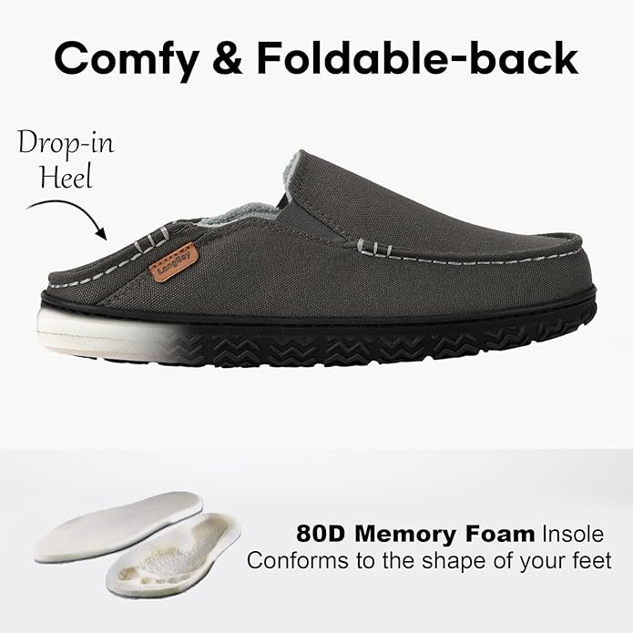 LongBay Men's Moccasin Slippers Comfy Warm Memory Foam House Shoes Winter for Indoor Outdoor