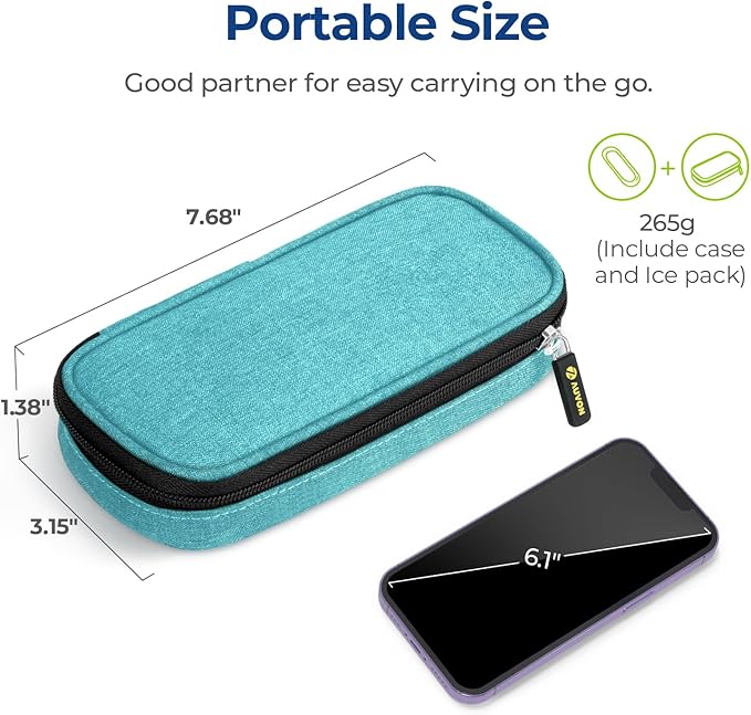 AUVON Insulin Cooler Travel Case with 2 x 90g TSA Approved Ice Packs, Diabetic Medication Insulated Cooling Bag for Insulin Pens and Diabetic Supplies Storage, Compact for Daily Life and Trips