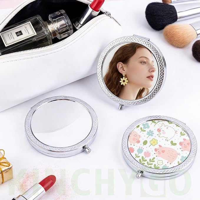 Set of 12 Sublimation Pocket Makeup Mirrors, Mini Metal Folding Compact Makeup Mirror for Women Men Home Travel Use