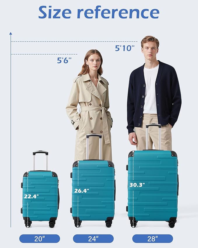 Coolife Hardside Checked Luggage with TSA Lock, Spinner Wheels, Telescopic Handle, Lightweight Suitcase (Champagne, L(28in))