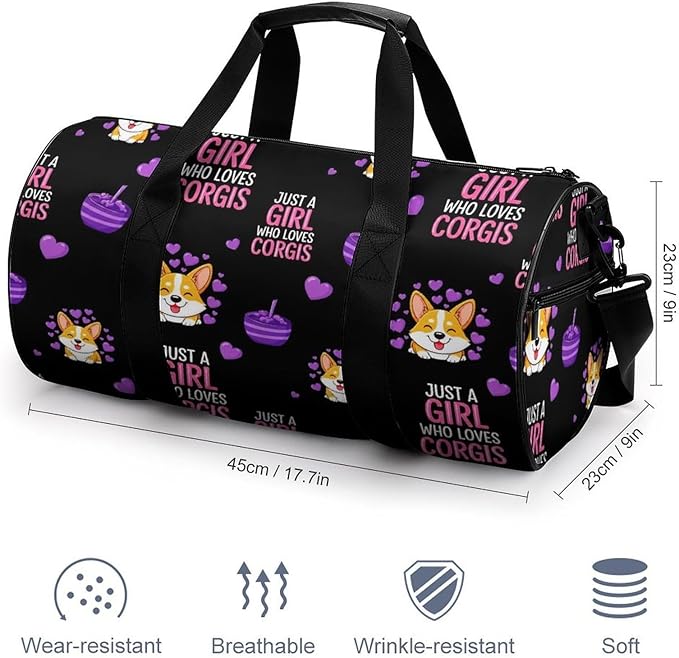 Lightweight Travel Sports Carry On Bag Just A Girl Who Loves Corgis Basketball Football Weekender Bag Sport Gym Fitness Tote
