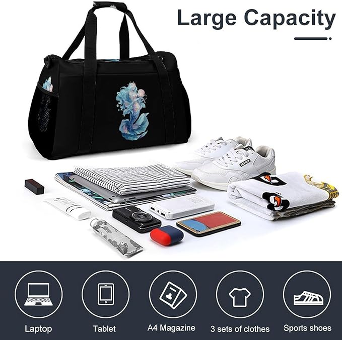 Magical Mermaid Duffle Bag Gym Bag for Workout Travel Tote with Detachable Straps