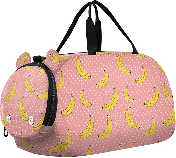 VIGTRO Bananas Polka Dots Pattern Kids Overnight Travel Duffel Bag Sport Gym Bag for Boys Girls with Shoe Compartment, Carry On Weekender Luggage Bag for Dance Swim Yoga