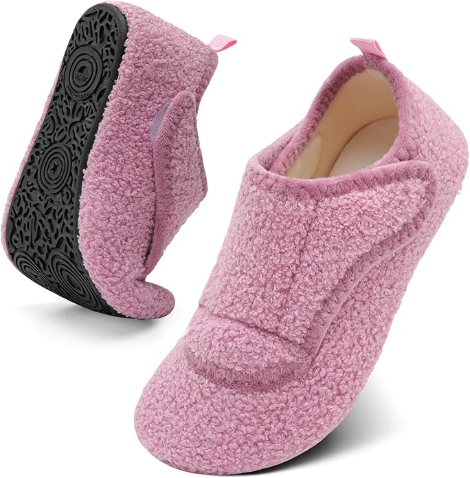 BARERUN Slippers for Women Men Wide House Diabetic Shoes for Women Men Warm Arthritis Edema Swollen Neuropathy Socks Slip on Adjustable Fuzzy Comfy Soft Womens Mens Bedroom Sliipers