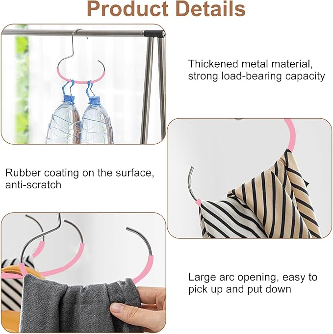 6 Pcs Hat Organizer for Baseball Caps, Heavy-Duty Metal Closet Cap Rack Holder for Space-Saving, Cap Organizer for Baseball Caps, Beanies, Belts, Purses (Pink)