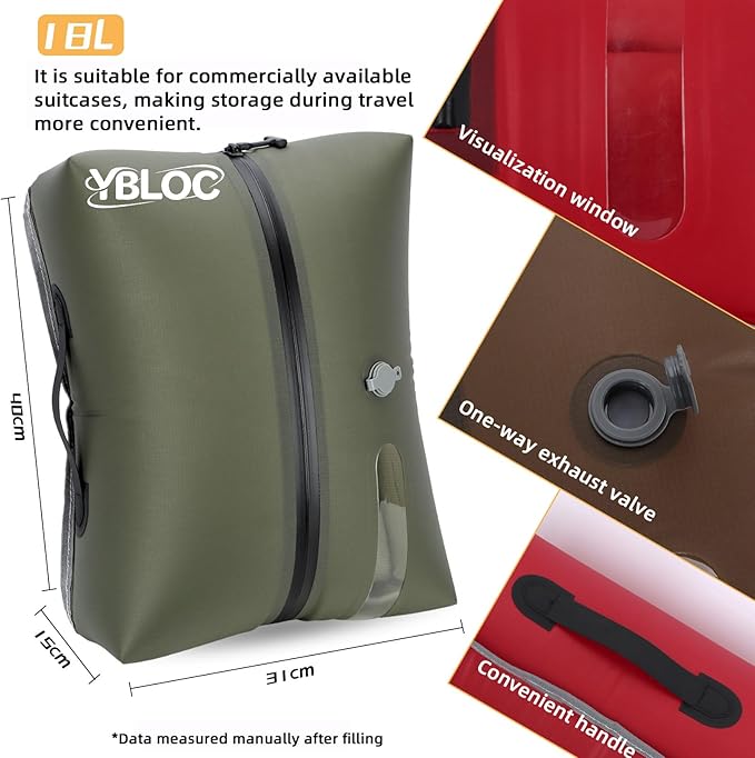 YBLOC Compact Reusable Vacuum Compression Bag - 1-Pack 19L Space Saver Travel Bag, IP67 Waterproof TPU Vacuum Bags for Carry-On Suitcase & Backpack, Blankets, Seasonal Storage(1 PC/19L)