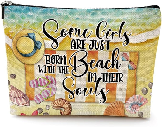 Funny Beach Gifts for Women Cosmetic Bag Vacation Ocean Beach Themed Gift for Her Nurse Sister Mom Aunt Makeup Bag Girls Trip Gifts Travel Stuff Necessities Birthday Christmas Friendship