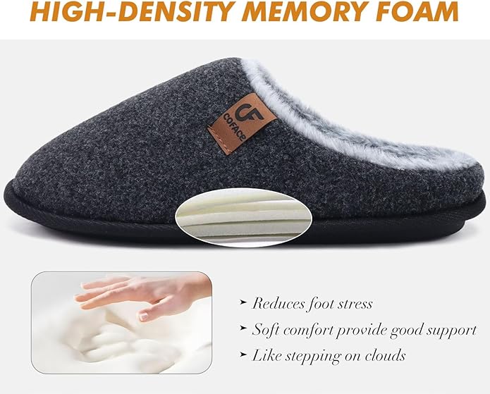 COFACE Mens Cozy Memory Foam Scuff Slippers Casual Slip On Warm House Shoes Indoor/Outdoor Sandal Slippers With Arch Support Rubber Sole Size 7-15
