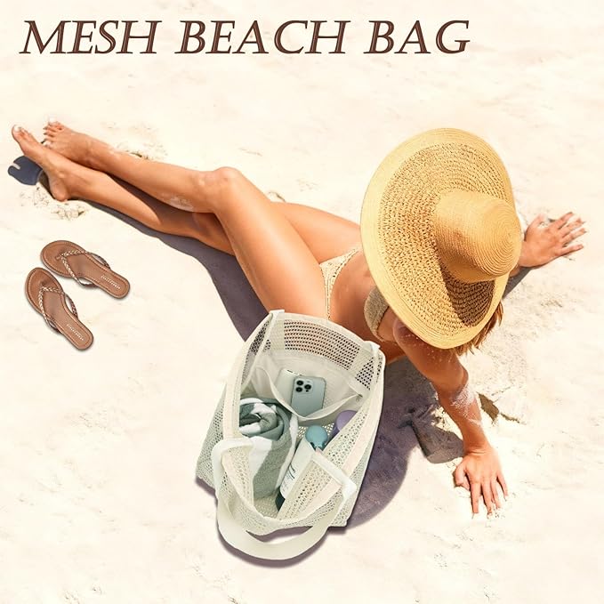 Beach Bag for Women with Outer Pocket, Waterproof Large Tote Bag for Cruise Essentials