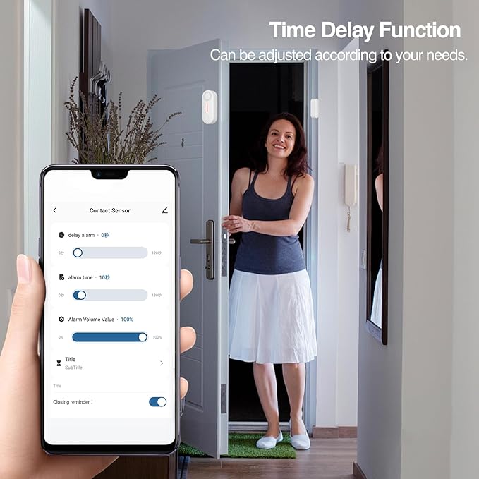 eMylo 2.4G WiFi Door Window Alarm Sensor - Tuya APP Remote Control, Voice Control, Timing Arm/Disarm, Red Light Alert, Easy Install for Dementia Patients Home/Apartment Security