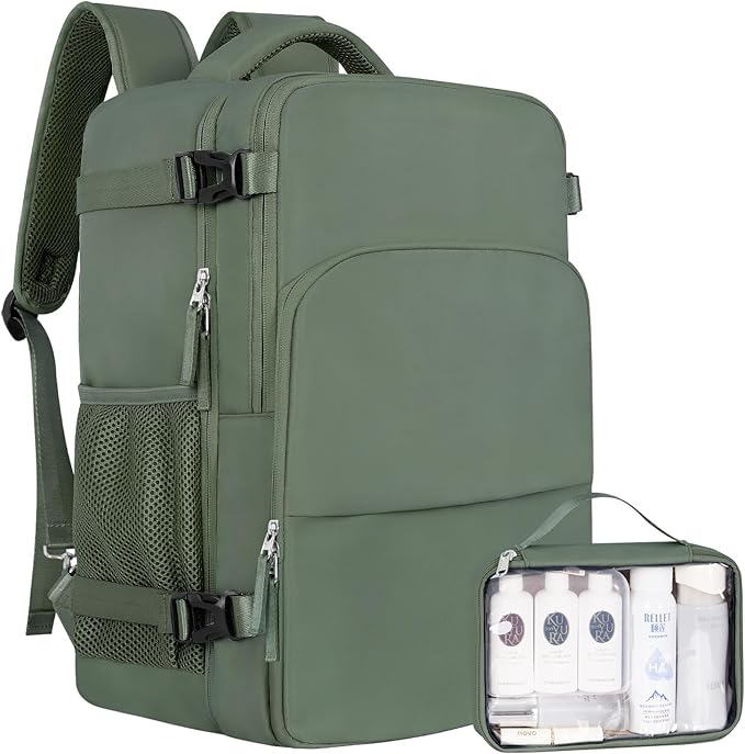 Travel Backpack, Carry on Flight Approved Backpack with Multi-Pockets, TSA Waterproof 17.3inch Laptop Backpack, Personal Item Travel Bag for Men Women, Army Green