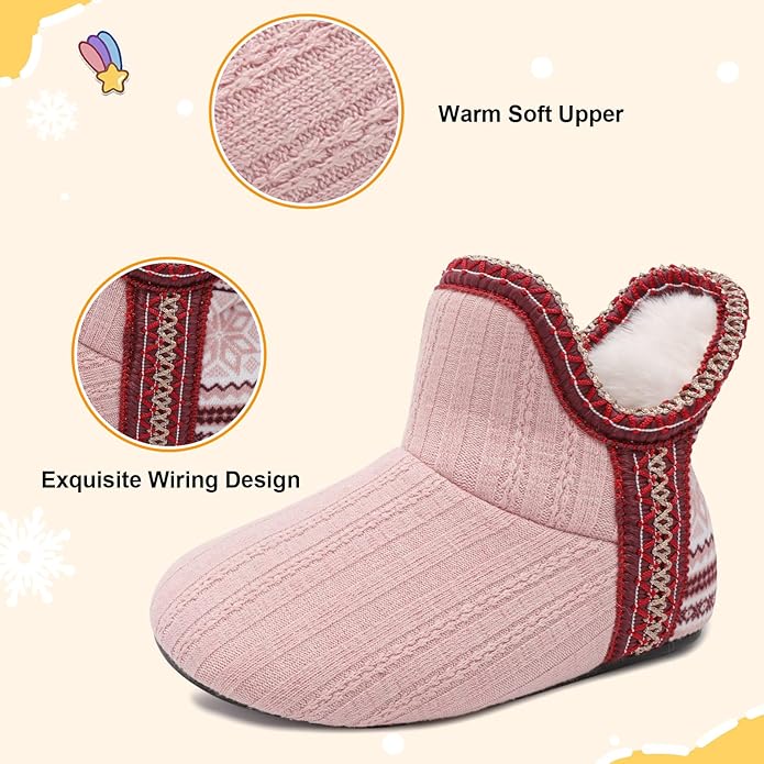 LeIsfIt Toddler Slippers Boys Girls Cozy Warm House Shoes Kids Non-slip Winter Slipper Booties Slip on Plush Lining Sock Slippers