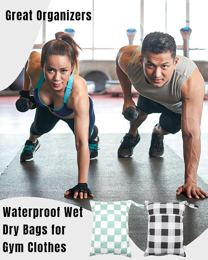 Wet Dry Bag Reusable Waterproof Swimming Bag Travel Beach Pool Yoga Gym Bag for Baby Cloth Diaper Swimsuits Wet Clothes Two Zipper Pockets 3 Pack 3L22