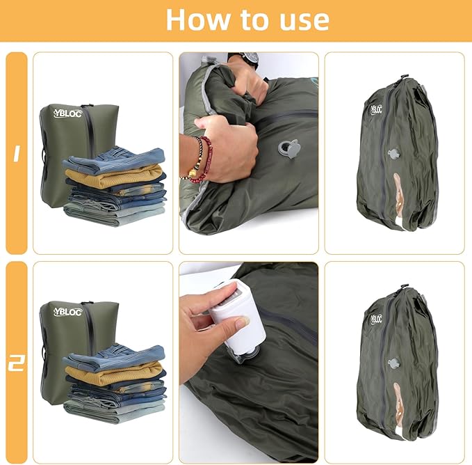 YBLOC Reusable Vacuum Travel Bags with Pump - 2-Pack 24L Space Saver Compression Bags, IP67 Waterproof & Durable TPU Vacuum Bags for Luggage, Carry-On & Travel Adventures(2 PC/24L+Pump)