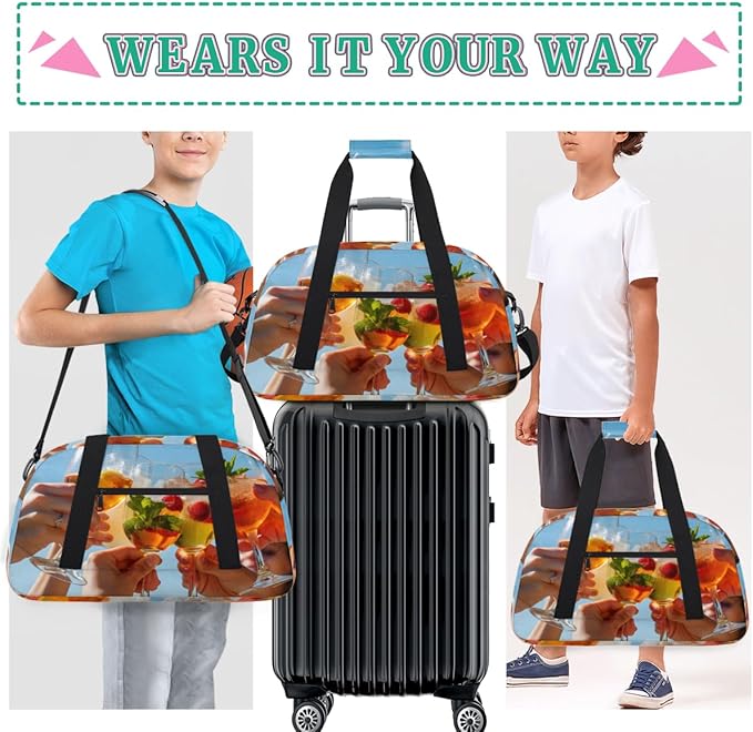 Cocktail Print Kids-Duffel-Bags Gymnastics Dance Bag Carry-On Overnight Travel Gym Lightweight Dance Sports Bags For Girls Boys Kids，