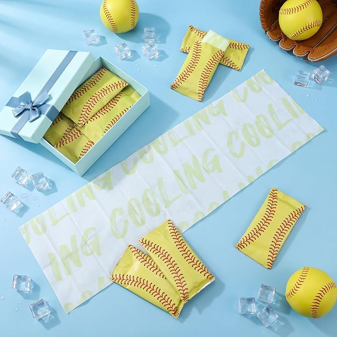 Frienda 12 Count Disposable Cooling Towel, 23.6''x 7.9'' Large Cooling Body Wipes, Baseball Basketball Softball Soccer Ice Towel for Hot Weather, Individually Wrapped for Sport Player (Softball)
