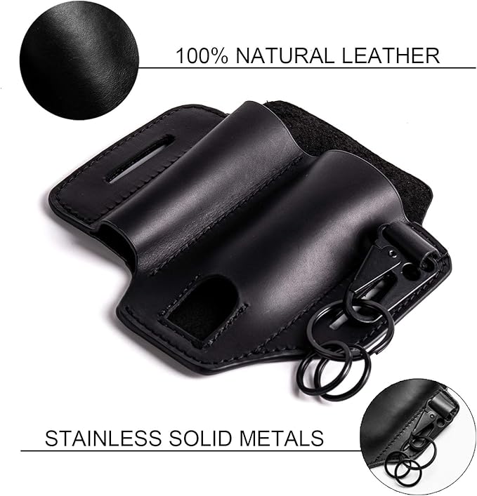 Gentlestache Leather Sheath for Leatherman Multitool - EDC Pocket Organizer with Key Holder and Flashlight Sheath - Black