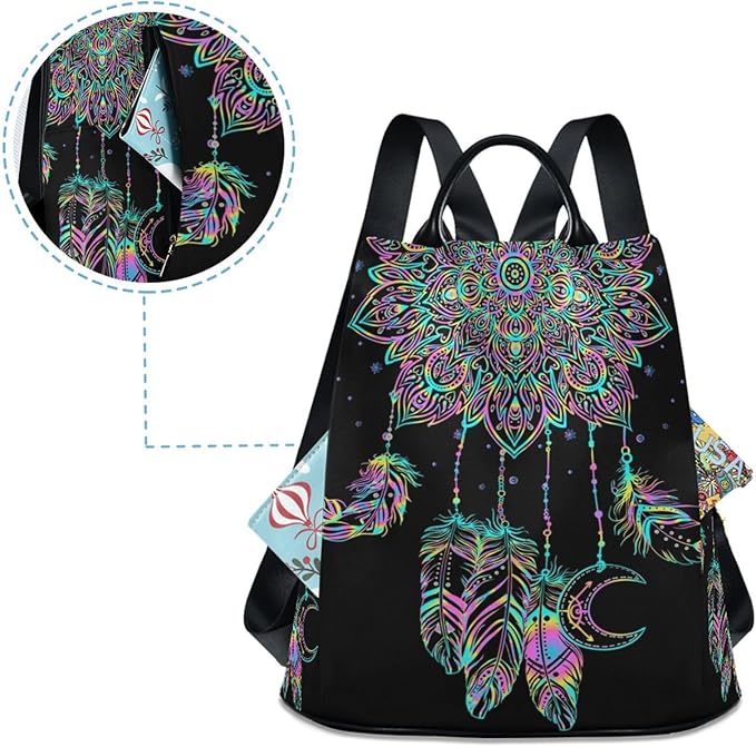 ALAZA Dreamcatcher Lotus Boho Backpack Purse for Women Anti Theft Fashion Back Pack Shoulder Bag