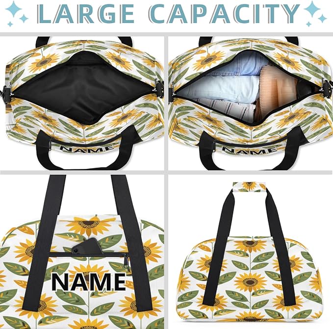 Yellow Sunflower Mini Gym Bag 18 inch for Women Men Waterproof Custom Summer Travel Duffel Bag Carry On Overnight Tote Nurse Bag for Work Fitness Hiking