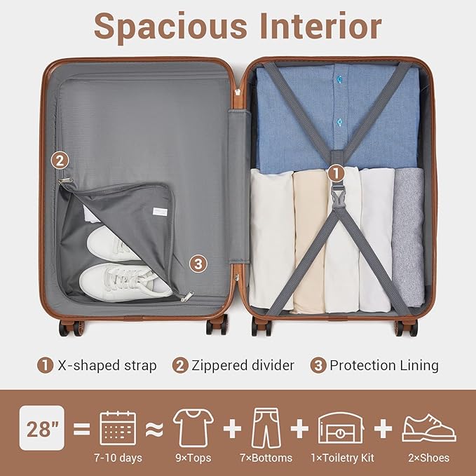Kono 28 Inch Luggage Expandable Suitcase with Spinner Wheels TSA Lock Lightweight PC+ABS Hardside Large Checked Luggage Durable Rolling Suitcase Apricot Grey
