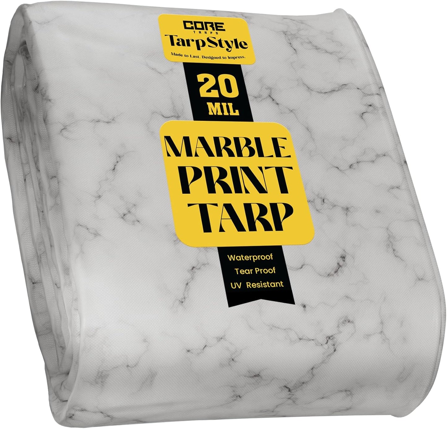 Core Tarps Extreme Heavy Duty 20 Mil Tarp Cover, Waterproof, UV Resistant, Rip and Tear Proof, Poly Tarpaulin with Reinforced Edges for Roof, Camping, Patio, Pool, Boat (Marble/White 12′ X 20′)
