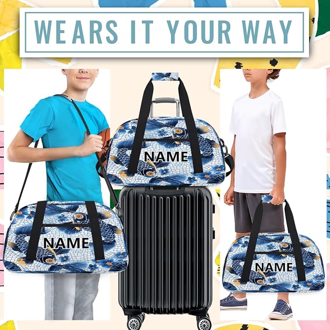 Fish Mini Gym Bag 18 inch for Women Men Waterproof Custom Fish Vintage Travel Duffel Bag Carry On Overnight Tote Nurse Bag for Work Fitness Hiking