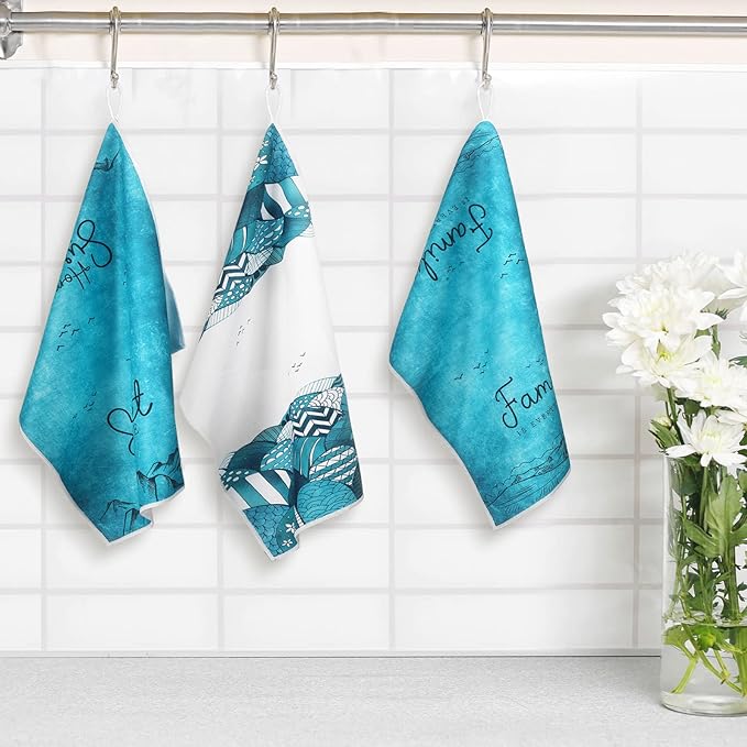 Bencailor 6 Pcs Teal Kitchen Towels Turquoise Dish Hand Towels Farmhouse Absorbent Tea Washcloth for Winter Spring Bathroom Kitchen Decor Gifts 24 x 16''