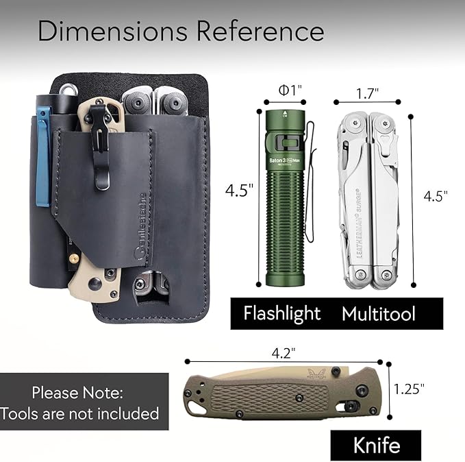 Gentlestache Leather Multitool Sheath - Belt Clip EDC Belt Organizer - Leather Multi Tool Holster for Belt - Multitool Holder