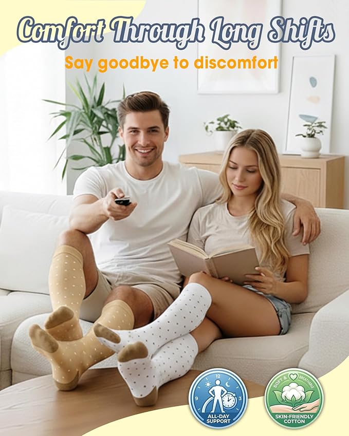 CTHH Cotton Compression Socks for Women Men 20-30mmHg Knee High Support Socks Circulation for Running, Travel, Nurses, Pregnancy (2 Pairs)