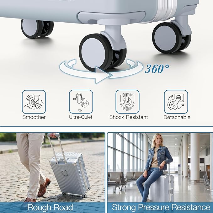 Krute Aluminum Frame Luggage 28 Inch Checked Suitcase With Wheels No Zipper PC Hard Shell Suitcases with Cup Holder and Charger Zipperless Large Travel Luggage