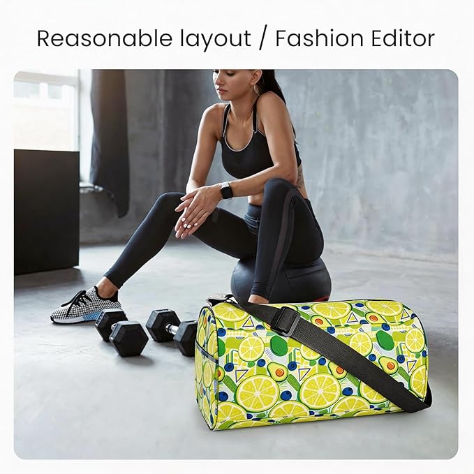 C&F BOGMOST Small Gym Bag for Women & Men,Small Lightweight Duffel Bag Carry On Bags Mini Duffel Travel Bag Waterproof Sports Bags for Workout/Sport/Trave,Fruit Lemon