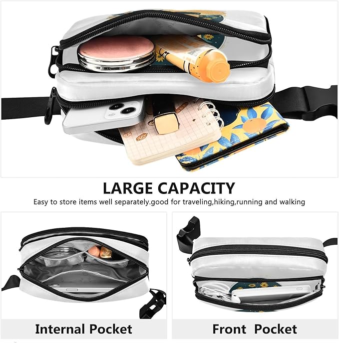 Hat with Sunflowers Fanny Pack for Women Men Water Resistant Fashion Waist Packs with Adjustable Strap Belt Bag for Travel Workout Jogging Hiking 21218959