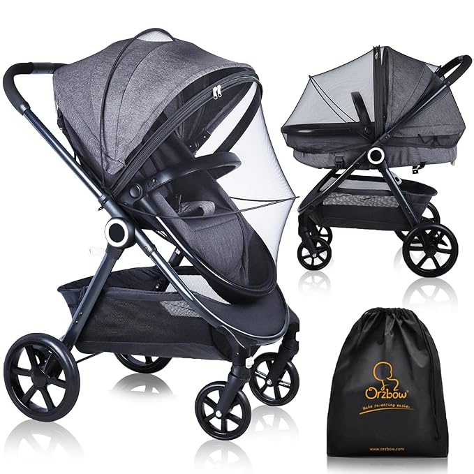 Orzbow Mosquito Net for Stroller | Universal Baby Bug Net for Strollers, Car Seats, Bassinets, Cradles, Mini Cribs, Breathable & Foldable Mosquito Cover with Travel Bag, Baby Summer Essentials, Black