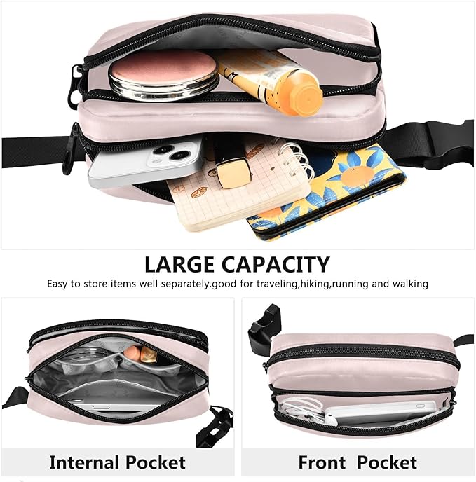 Fanny Pack for Women Men Water Resistant Fashion Waist Packs with Adjustable Strap Belt Bag for Travel Workout Jogging Hiking Misty Rose