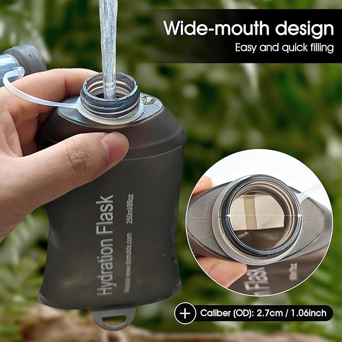 GYGYL Soft Flask, TPU Collapsible Soft Water Bottle for Hydration Pack, Running Vest, Leak-Proof Folding Water Bottle for Hiking Cycling Climbing Jogging-500ml Grey, 2pcs