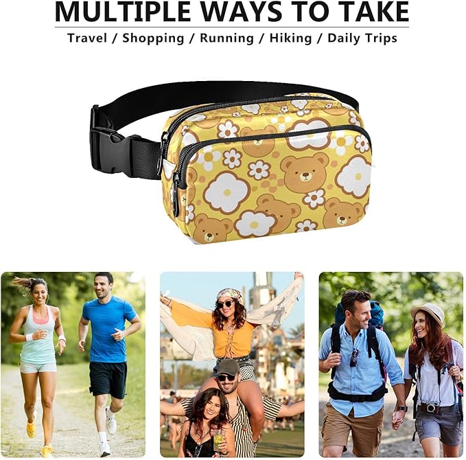 Kawaii Bear Clouds Flowers Fanny Pack for Women Men Water Resistant Fashion Waist Packs with Adjustable Strap Belt Bag for Travel Workout Jogging Hiking 21219067