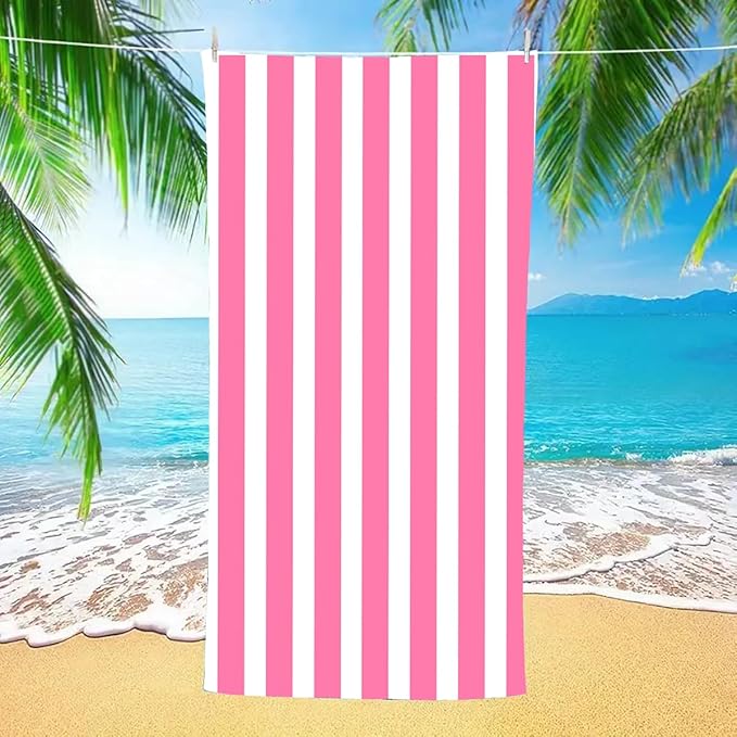 Microfiber Beach Towel Quick Dry Travel Beach Towel 35 x 71 inch Thin Sand Free Beach Towel Oversized Personalized Beach Towels Extra Large Compact Sandproof Pink Striped Beach Towels Clearance