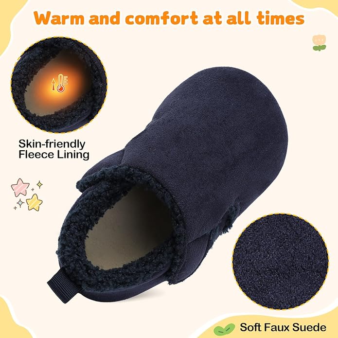 JOINFREE Toddler Slippers Boys Girls Adjustable House Shoes Barefoot Sock Shoes with Rubber Sole Baby Comfort Warm Indoor Outdoor Walking Shoe