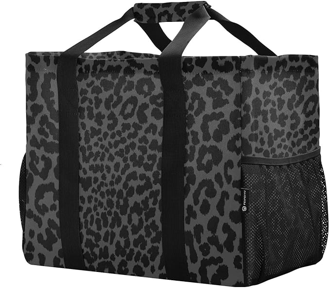 Bolaz Travel Tote Bag，Gym Bag for Men,Waterproof Beach Bag for Women Foldable Reusable-Black Leopard Print