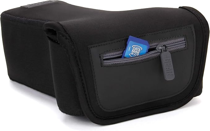 USA Gear Camera Sleeve (Zoom) for Compact SLRs with Lens Compatible with Canon EOS R100 Nikon Z30 Sony ZV-E10, and more - Padded Neoprene DSLR Case with Accessory Pocket & Belt Loop (Black)