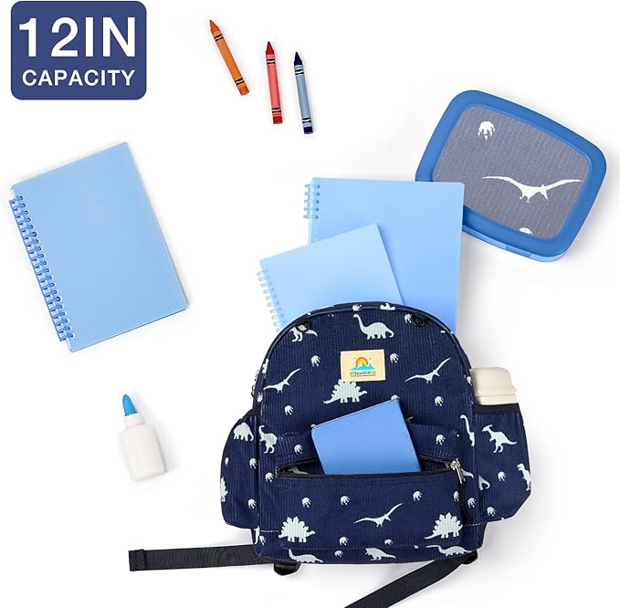 STEAMEDBUN Corduroy Toddler Backpack for Boys 2-4: Kids backpack for Boys Girls - 12 inch Preschool Kindergarten Backpacks - Car