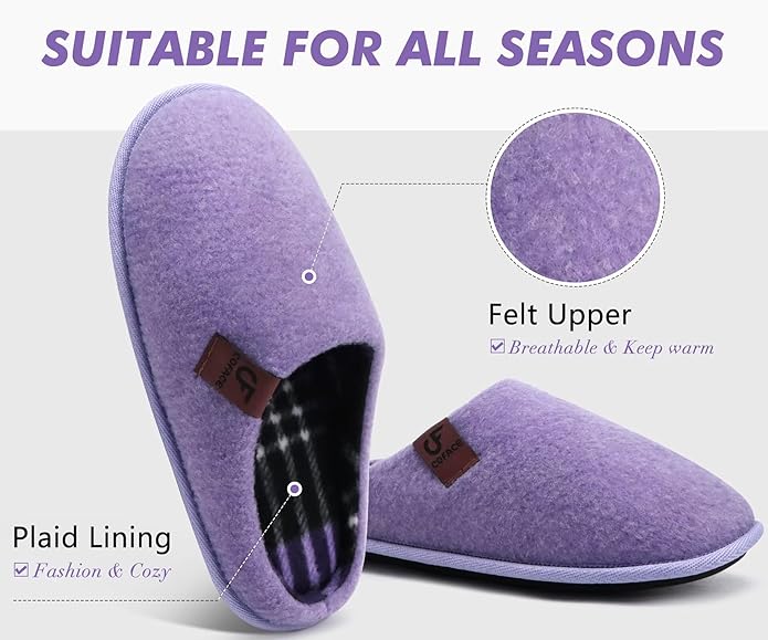 COFACE Unisex Mens Womens Cozy Memory Foam Scuff Slippers Casual Slip On Warm House Shoes Indoor/Outdoor Felt Sandal Slippers Size 4-15