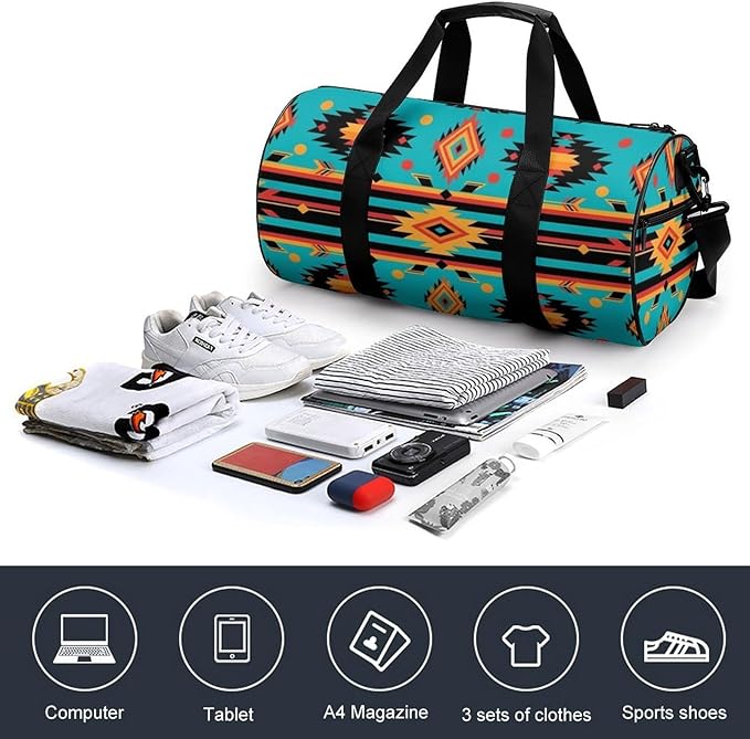 Travel Duffle Bag Southwest Native Indian American Aztec Print(002) Carry On Weekender Bags Foldable Overnight Bag Workout Lightweight Bags