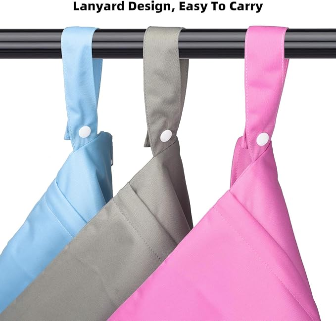 3 Pack Wet Dry Bags for Baby Cloth Diapers,Washable Travel Bags,Beach,Pool,Gym Bag for Swimsuit/Wet Clothes with 2 Pockets (11" x 14.3")-Pink,Grey,Blue